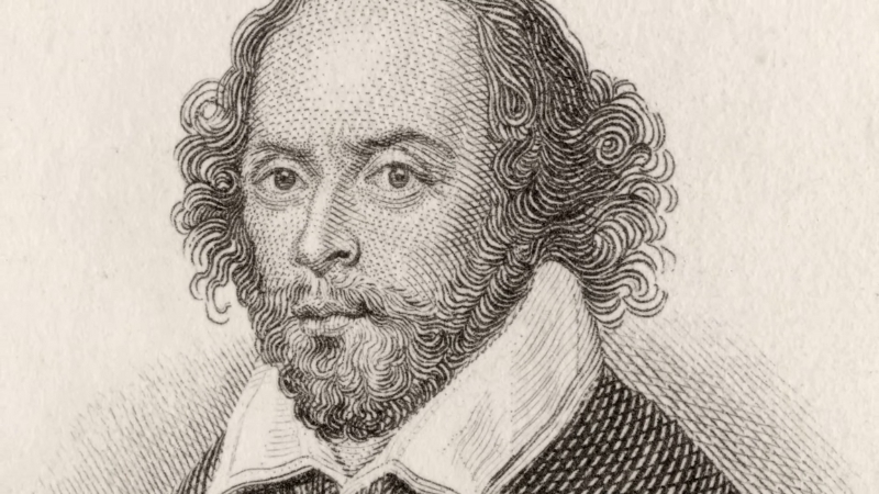 A black and white portrait of William Shakespeare with a serious expression, suitable for articles about Shakespeare quotes